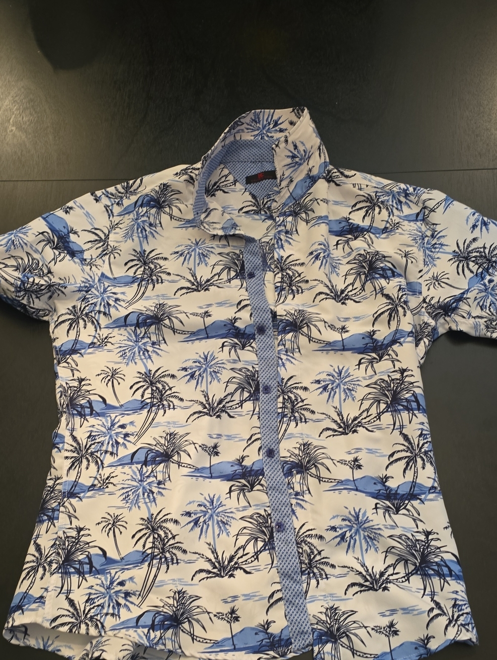 Collection B White Shirt with Blue Palm Island Print